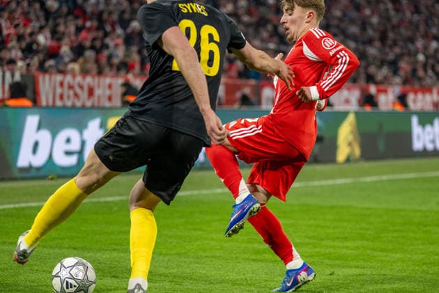 Ross Sykes 26 (Royale Union Saint Gilloise), Karl Lennart 42 (FC Bayern Muenchen), FC Bayern Muenchen vs. Royale Union Saint Gilloise, Fussball, UEFA Champions League, 7. Spieltag, 21.01.2026 DFB regulations prohibit any use of photographs as image sequences and or quasi-video Muenchen Bayern Deutschland