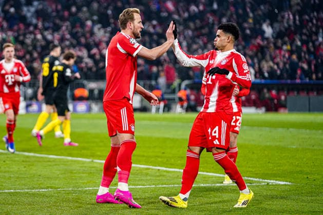 2026-01-21 FC Bayern München v R. Union Saint-Gilloise - UEFA Champions League 2025 26 League Phase MD7 MUNICH, GERMANY - JANUARY 21: Harry Kane of FC Bayern Munchen celebrates the goal with Luis D+?az of FC Bayern Munchen during the UEFA Champions League 2025 26 League Phase MD7 match between FC Bayern M++nchen and R. Union Saint-Gilloise at Football Arena Munich on January 21, 2026 in Munich, Germany. Munich Football Arena Munich Germany Content not available for redistribution in The Netherlands directly or indirectly through any third parties. Copyright: xAndrexWeeningx