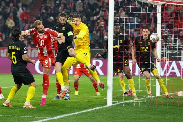 Harry Kane 9 (FC Bayern Muenchen) trifft das Tor zum 1:0 per Kopfball, Kjell Scherpen 37 (Royale Union Saint Gilloise), FC Bayern Muenchen vs. Royale Union Saint-Gilloise, Fussball, Champions League, 7. Spieltag, 21.01.2026 Muenchen Bayern Deutschland