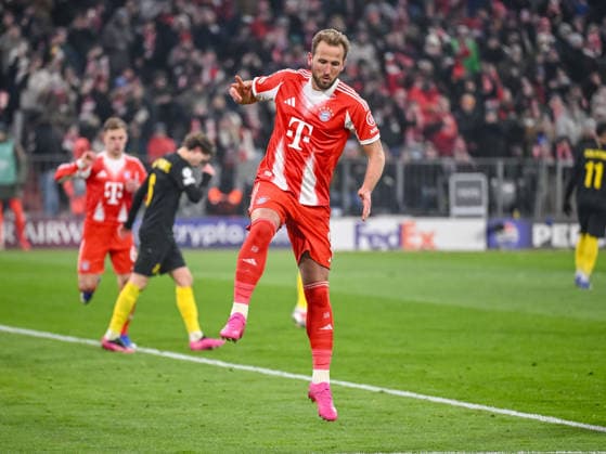 Harry Kane (FC Bayern München) celebrates after scoring his team s second goal during the UEFA Champions League 2025 26 League Phase MD7 match between FC Bayern München and R. Union Saint-Gilloise at Football Arena Munich on January 21, 2026 in Munich, Germany. (Photo by Harry Langer DeFodi Images) -