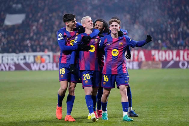 SK Slavia Praha v FC Barcelona, Barca - UEFA Champions League 2025 26 League Phase MD7 Dani Olmo attacking midfield of Barcelona and Spain celebrates after scoring his sides first goal during the UEFA Champions League 2025 26 League Phase MD7 match between SK Slavia Praha and FC Barcelona at Eden Arena on January 21, 2026 in Prague, Czech Republic. Prague Czech Republic  Copyright: xJosexBretonx originalFilename:bretonhernandez-skslavia260121_npJVc.jpg