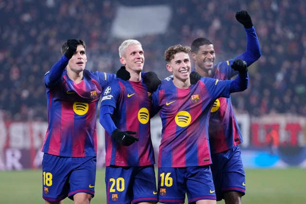 SK Slavia Praha v FC Barcelona, Barca - UEFA Champions League 2025 26 League Phase MD7 Dani Olmo attacking midfield of Barcelona and Spain celebrates after scoring his sides first goal during the UEFA Champions League 2025 26 League Phase MD7 match between SK Slavia Praha and FC Barcelona at Eden Arena on January 21, 2026 in Prague, Czech Republic. Prague Czech Republic  Copyright: xJosexBretonx originalFilename:bretonhernandez-skslavia260121_npL28.jpg