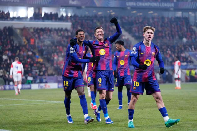 SK Slavia Praha v FC Barcelona, Barca - UEFA Champions League 2025 26 League Phase MD7 Robert Lewandowski centre-forward of Barcelona and Poland celebrates after scoring his sides first goal during the UEFA Champions League 2025 26 League Phase MD7 match between SK Slavia Praha and FC Barcelona at Eden Arena on January 21, 2026 in Prague, Czech Republic. Prague Czech Republic  Copyright: xJosexBretonx originalFilename:bretonhernandez-skslavia260121_np2Bs.jpg