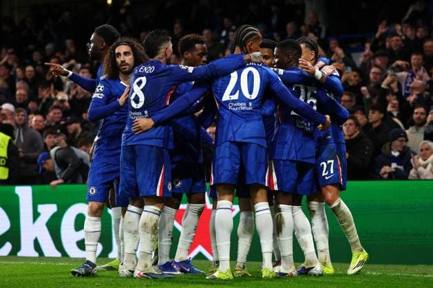 Moises Caicedo of Chelsea celebrates after scoring a goal (1-0) Chelsea v Pafos, UEFA Champions League, Group Stage, Football, Stamford Bridge, London, UK - 21 Jan 2026London Stamford Bridge United Kingdom EDITORIAL USE ONLY No use with unauthorised audio, video, data, fixture lists, club league logos or live services. Online in-match use limited to 120 images, no video emulation. No use in betting, games or single club league player publications. Copyright: xSimonxDael Shutterstockx 16348356an