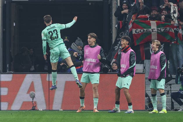 Athletic Bilbao™s Robert Navarro celebrates after scoring goal during the Uefa Champions League 25 26 soccer match between Atalanta B.C.and Athletic Club Bilbao at the New Balance Arena in Bergamo, Italy - Wednesday, January 21, 2026. - Soccer .  Copyright: xStefanoxNicoli LaPressex