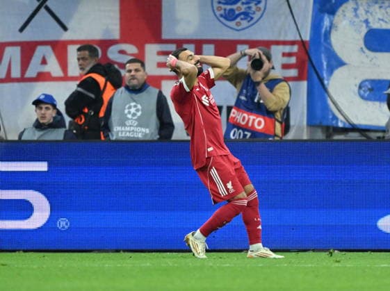 Marseille v Liverpool - UEFA Champions League MARSEILLE, FRANCE - JANUARY 21: Mohamed Salah of Liverpool reacts after a position during the UEFA Champions League week 7 football match between Olympique Marseille and Liverpool at Stade Velodrome in Marseille, France, on January 21, 2026. Mustafa Yalcin Anadolu Marseille France. Editorial use only. Please get in touch for any other usage.  Copyright: x2026xAnadoluxMustafaxYalcinx