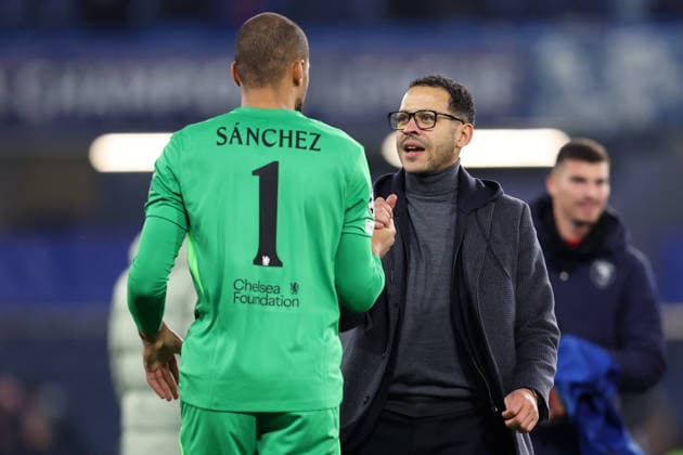 Chelsea v Pafos 21 January 2026, London - UEFA Champions League Football, Group Stage - Chelsea v Pafos - Chelsea goalkeeper Robert Sanchez and manager Liam Rosenior - Photo: Charlotte Wilson Offside. London UK Copyright: xCharlottexWilsonx xOffsidexOffside