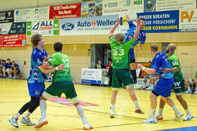 21.01.2026, xovx, Handball Testspiel Handball Bundesliga, HSG Wetzlar - TV Großwallstadt v.l. Ben Connar Battermann (TV Großwallstadt), Jona Schoch (HSG Wetzlar), Georg Löwen (HSG Wetzlar), Finn Wullenweber (TV Großwallstadt), Patrick Gempp (TV Großwallstadt), Cyrill Akakpo (HSG Wetzlar) Wetzlar-Dutenhofen Sporthalle Dutenhofen Hessen Deutschland (DE)