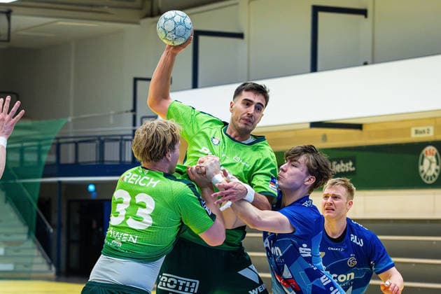 21.01.2026, xovx, Handball Testspiel Handball Bundesliga, HSG Wetzlar - TV Großwallstadt v.l. Georg Löwen (HSG Wetzlar), Filip Vistorop (HSG Wetzlar), Ben Connar Battermann (TV Großwallstadt), Patrick Gempp (TV Großwallstadt) Wetzlar-Dutenhofen Sporthalle Dutenhofen Hessen Deutschland (DE)