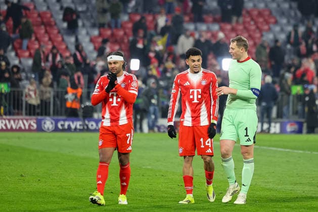 Serge Gnabry (FC Bayern Muenchen, 07) mit Luis Diaz (FC Bayern Muenchen, 14) und Manuel Neuer (FC Bayern Muenchen, 01) nach dem Spiel, GER, FC Bayern Muenchen vs. Royale Union Saint-Gilloise, Fussball, UEFA Champions League, Liga-Phase, 7. Spieltag, Saison 2025 2026, 21.01.2026, GER, FC Bayern Muenchen vs. Royale Union Saint-Gilloise, Fussball, UEFA Champions League, Liga-Phase, 7. Spieltag, Saison 2025 2026, 21.01.2026 Muenchen Copyright: xEibner-Pressefoto JennixMaulx EP_JML