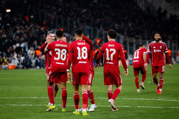 Cody Gakpo of Liverpool FC celebrates after scoring his team third goal during the UEFA Champions League game between Olympique de Marseille and Liverpool FC at Stade Velodrome in Marseille, France. Copyright: xPaulinexFiguetx xSPPx Sportspressphoto_SPR84254