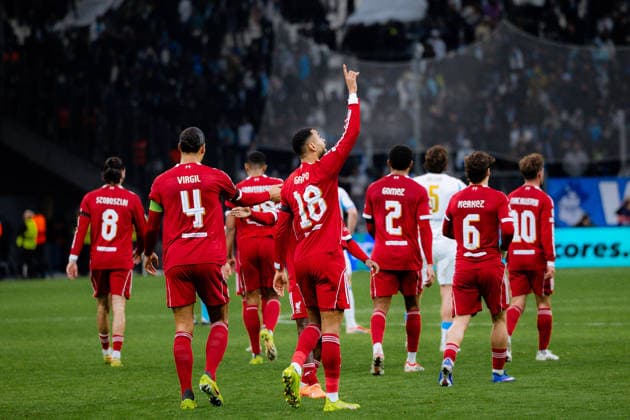 Cody Gakpo of Liverpool FC celebrates after scoring his team third goal during the UEFA Champions League game between Olympique de Marseille and Liverpool FC at Stade Velodrome in Marseille, France. Copyright: xPaulinexFiguetx xSPPx Sportspressphoto_SPR84255
