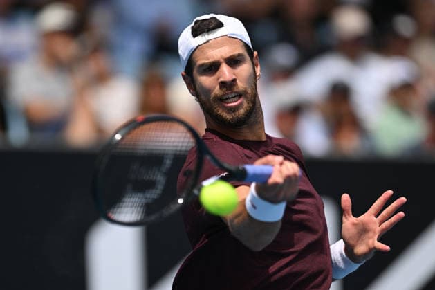 TENNIS AUSTRALIAN OPEN, Karen Khachanov of Russia in action during the Men™s 2nd round match against Nishesh Basavareddy of the USA on day 5 of the 2026 Australian Open tennis tournament at Melbourne Park in Melbourne, Wednesday, January 22, 2026. ( NO ARCHIVING MELBOURNE VICTORIA AUSTRALIA  Copyright: xLUKASxCOCHx 20260122117412411238