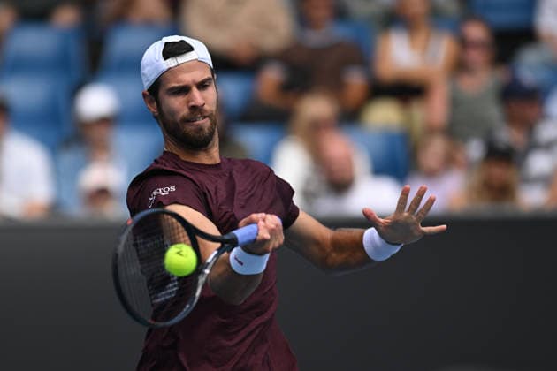 TENNIS AUSTRALIAN OPEN, Karen Khachanov of Russia in action during the Men™s 2nd round match against Nishesh Basavareddy of the USA on day 5 of the 2026 Australian Open tennis tournament at Melbourne Park in Melbourne, Wednesday, January 22, 2026. ( NO ARCHIVING MELBOURNE VICTORIA AUSTRALIA  Copyright: xLUKASxCOCHx 20260122174741048260