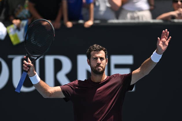 TENNIS AUSTRALIAN OPEN, Karen Khachanov of Russia celebrates match point during the Men™s 2nd round match against Nishesh Basavareddy of the USA on day 5 of the 2026 Australian Open tennis tournament at Melbourne Park in Melbourne, Wednesday, January 22, 2026. ( NO ARCHIVING MELBOURNE VICTORIA AUSTRALIA  Copyright: xLUKASxCOCHx 20260122159106075974