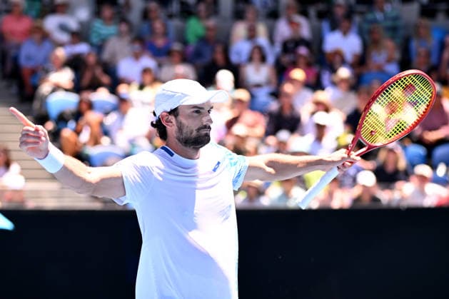 TENNIS AUSTRALIAN OPEN, Valentin Vacherot of Monaco celebrates match point during the Men™s 2nd round match against Rinky Hijikata of Australia on day 5 of the 2026 Australian Open tennis tournament at Melbourne Park in Melbourne, Wednesday, January 22, 2026. ( NO ARCHIVING MELBOURNE VICTORIA AUSTRALIA  Copyright: xJAMESxROSSx 20260122181569554291