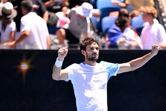 TENNIS AUSTRALIAN OPEN, Valentin Vacherot of Monaco celebrates match point during the Men™s 2nd round match against Rinky Hijikata of Australia on day 5 of the 2026 Australian Open tennis tournament at Melbourne Park in Melbourne, Wednesday, January 22, 2026. ( NO ARCHIVING MELBOURNE VICTORIA AUSTRALIA  Copyright: xJAMESxROSSx 20260122163888994911
