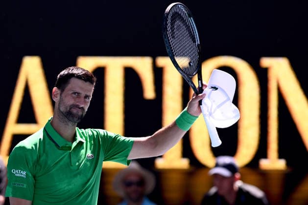 TENNIS AUSTRALIAN OPEN, Novak Djokovic of Serbia celebrates match point during the Men™s 2nd round match against Francesco Maestrelli of Italy on day 5 of the 2026 Australian Open tennis tournament at Melbourne Park in Melbourne, Wednesday, January 22, 2026. ( NO ARCHIVING MELBOURNE VICTORIA AUSTRALIA  Copyright: xJOELxCARRETTx 20260122148642725215