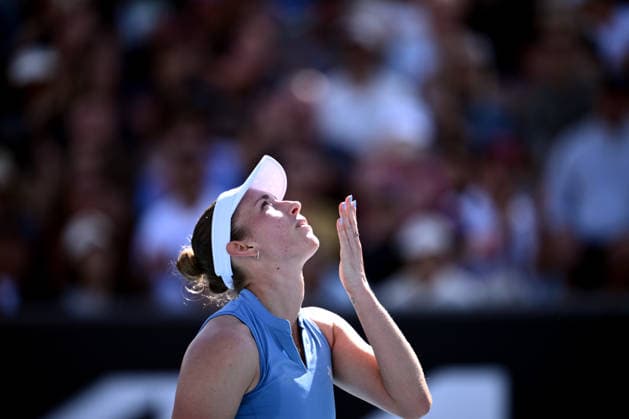 TENNIS AUSTRALIAN OPEN, Elise Mertens of Germany celebrates match point during the Women™s 2nd round match against Moyuka Uchijima of Japan on day 5 of the 2026 Australian Open tennis tournament at Melbourne Park in Melbourne, Wednesday, January 22, 2026. ( NO ARCHIVING MELBOURNE VICTORIA AUSTRALIA  Copyright: xJOELxCARRETTx 20260122147017339263
