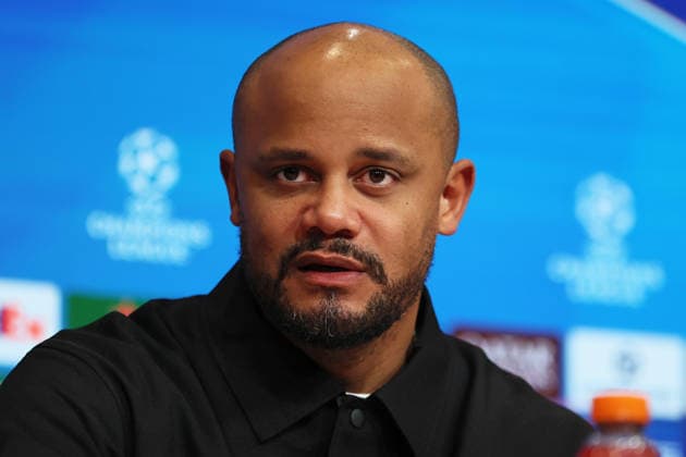 Fussball, Herren, Champions League, Saison 2025 2026, FC Bayern München - Royale Union Saint-Gilloise, 7.Spieltag, Allianz Arena Vincent Kompany, Trainer (FC Bayern München) auf der Pressekonferenz nach dem Spiel, Kopf, Portrait