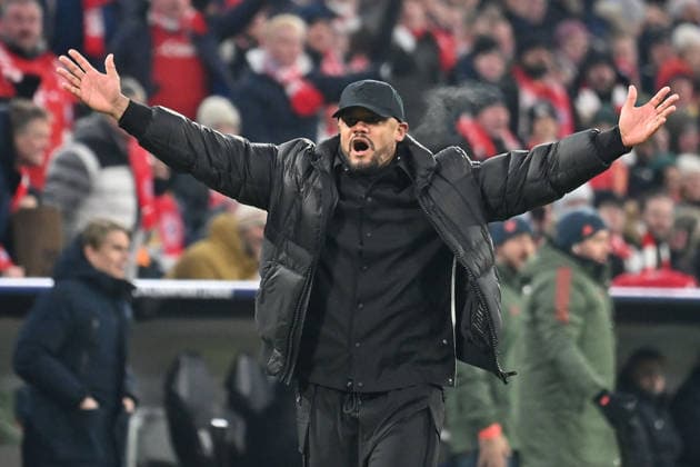 Trainer Vincent KOMPANY (Bayern Muenchen), Wut,Aerger,Gestik, Einzelbild,angeschnittenes Einzelmotiv,Halbfigur,halbe Figur. Fussball Champions League,Saison 2025 26, Ligaphase FC Bayern Muenchen - Royale Union Saint-Gilloise 2-0 am 21.01.2026.
