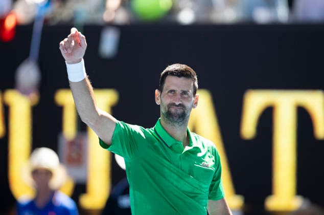 (260122) -- MELBOURNE, Jan. 22, 2026 -- Novak Djokovic reacts after the men s singles 2nd round match between Novak Djokovic of Serbia and Francesco Maestrelli of Italy at the Australian Open tennis tournament in Melbourne, Australia, Jan. 22, 2026. (Photo by Xinhua) (SP)AUSTRALIA-MELBOURNE-TENNIS-AUSTRALIAN OPEN-MEN S SINGLES HuxJingchen 