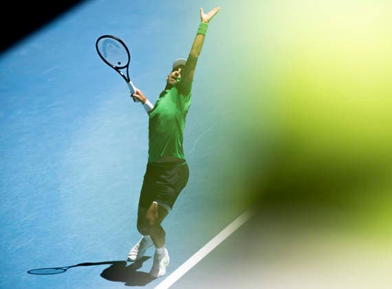 (260122) -- MELBOURNE, Jan. 22, 2026 -- Novak Djokovic serves during the men s singles 2nd round match between Novak Djokovic of Serbia and Francesco Maestrelli of Italy at the Australian Open tennis tournament in Melbourne, Australia, Jan. 22, 2026. (Photo by Xinhua) (SP)AUSTRALIA-MELBOURNE-TENNIS-AUSTRALIAN OPEN-MEN S SINGLES HuxJingchen 