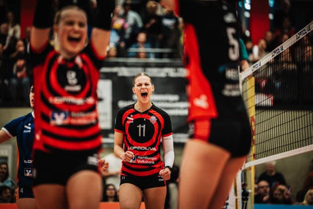 Volleyball Frauen Saison 2025 2026 Volleyball Bundesliga ETV Hamburger Volksbank Volleys vs. USC Münster 22.01.2026 Svea Frobel ( 11, ETV Hamburger Volksbank Volleys) jubelt Hamburg Sporthalle Hoheluft Hamburg Deutschland