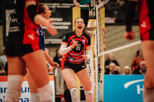 Volleyball Frauen Saison 2025 2026 Volleyball Bundesliga ETV Hamburger Volksbank Volleys vs. USC Münster 22.01.2026 Jubel Lilly Faroß ( 16, ETV Hamburger Volksbank Volleys) Bundesliga Debüt Hamburg Sporthalle Hoheluft Hamburg Deutschland