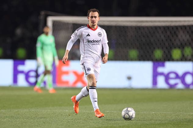 21.01.2026, Fussball UEFA Champions League, Qarabag Agdam FK - Eintracht Frankfurt, v.l., Arthur Theate (Eintracht Frankfurt) DFL DFB REGULATIONS PROHIBIT ANY USE OF PHOTOGRAPHS AS IMAGE SEQUENCES AND OR QUASI-VIDEO. xdcx Copyright: HMBxMedia Claus
