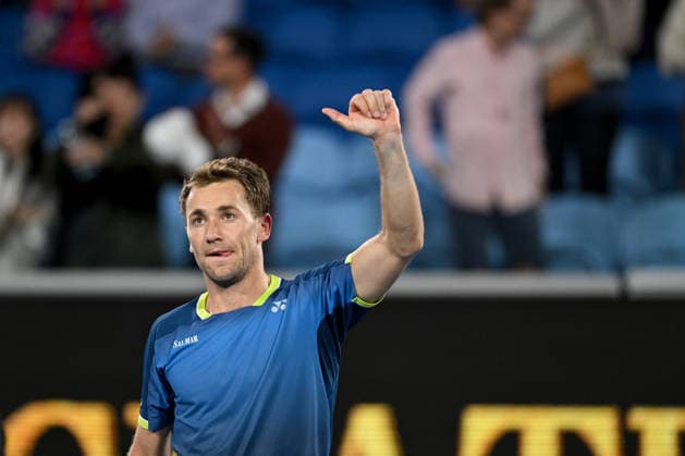 TENNIS AUSTRALIAN OPEN, Casper Ruud of Norway celebrates match point during the Men™s 2nd round match against Jaume Munar of Spain on day 5 of the 2026 Australian Open tennis tournament at Melbourne Park in Melbourne, Wednesday, January 22, 2026. ( NO ARCHIVING MELBOURNE VICTORIA AUSTRALIA  Copyright: xLUKASxCOCHx 20260123148374756949