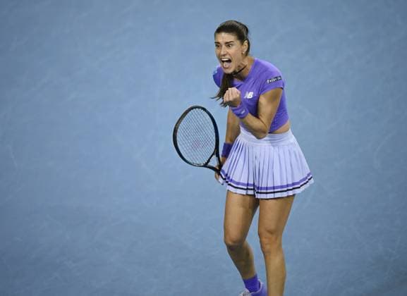 (260122) -- MELBOURNE, Jan. 22, 2026 -- Sorana Cirstea celebrates scoring during the women s singles 2nd round match between Osaka Naomi of Japan and Sorana Cirstea of Romania at the Australian Open tennis tournament in Melbourne, Australia, Jan. 22, 2026. (Photo by Xinhua) (SP)AUSTRALIA-MELBOURNE-TENNIS-AUSTRALIAN OPEN-WOMEN S SINGLES WangxShen 