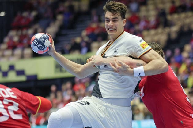 Deutschland - Portugal, EHF Handball EM 2026 Julian Köster (Deutschland, 18). Handball EHF Europameisterschaft, Länderspiel zwischen Deutschland und Portugal am 22. Januar 2026 in Herning (Dänemark)., Herning Dänemark Jyske Bank Boxen