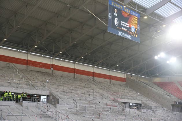 22.01.2026, xrekx, Fussball UEFA Europa League, SC Freiburg - Maccabi Tel Aviv v.l. Heimblock SC Freiburg Symbolfoto, Symbolbild, Symbol Stadion, symbolic photo, symbolic image, symbolic stadium (DFL DFB REGULATIONS PROHIBIT ANY USE OF PHOTOGRAPHS as IMAGE SEQUENCES and or QUASI-VIDEO) Freiburg