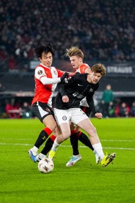 UEFA Europa League: Feyenoord v SK Sturm Graz Rotterdam - Ayase Ueda of Feyenoord and Sem Steijn of Feyenoord during the seventh match of the UEFA Europa League 2025 2026. The match is set between Feyenoord and SK Sturm Graz at Stadion Feijenoord De Kuip on 22 January 2026 in Rotterdam, The Netherlands. Copyright: xYannickxVerhoevenx