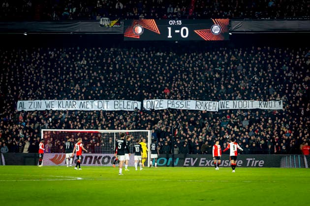 Supporters of SC Feyenoord Rotterdam during the match SC Feyenoord Rotterdam vs SK Sturm Graz at the for the Europa League - League phase - Matchday 7 season 2025-2026 in ROTTERDAM, Netherlands on 22 january 2026, (photo by Marcel van Dorst EYE4images DeFodi Images) -