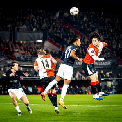 SC Feyenoord Rotterdam forwarder Ayase Ueda during the match SC Feyenoord Rotterdam vs SK Sturm Graz at the for the Europa League - League phase - Matchday 7 season 2025-2026 in ROTTERDAM, Netherlands on 22 january 2026, (photo by Marcel van Dorst EYE4images DeFodi Images) -
