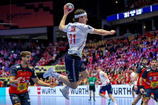 22.01.2026, Handball, Men s EHF EURO 2026, Spanien - Norwegen, Jyske Bank Boxen in Herning, Dänemark, Main Round: Kasper Thorsen Lien (Norway 31) Dänemark