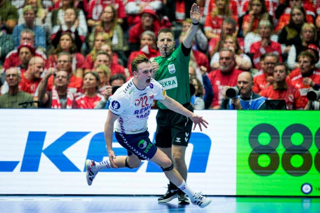 Handball European Championship 2026 Spain Norway Herning, Denmark 20260122 Norway s Tobias Grondahl cheers during the European Championship handball match between Spain and Norway at the Boxen arena in Herning Photo Stian Lysberg Solum NTB Herning Denmark EDITORIAL USE ONLY RESTRICTED USE FOR BETTING COMPANIES  Copyright: xStianxLysbergxSolumx xNTBx