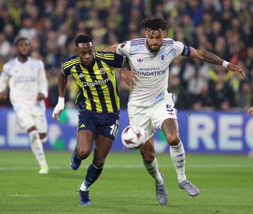 Fenerbahce v Aston Villa - UEFA Europa League ISTANBUL, TURKIYE - JANUARY 22: Jhon Duran (L) of Fenerbahce in action against Tyrone Mings (R) of Aston Villa during the UEFA Europa League week 7 football match between Fenerbahce and Aston Villa at Chobani Stadium in Istanbul, Turkiye, on January 22, 2026. Ali Atmaca Anadolu Istanbul Turkey. Editorial use only. Please get in touch for any other usage.  Copyright: x2026xAnadoluxAlixAtmacax