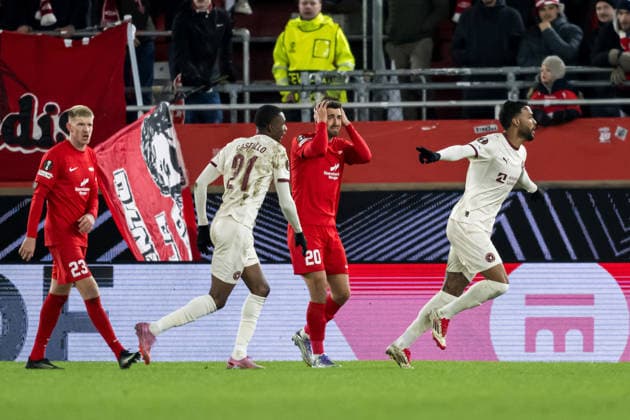260122 Junior Brumado celebrates after 1-2 during the UEFA Europa League football match between Brann and Midtjylland on January 22, 2026 in Bergen. Photo: Marius Simensen BILDBYRAN COP 238 MM0054 bbeng fotboll football soccer fotball uefa europa league brann midtjylland jubel Copyright: MARIUSxSIMENSEN BB260122ZE023