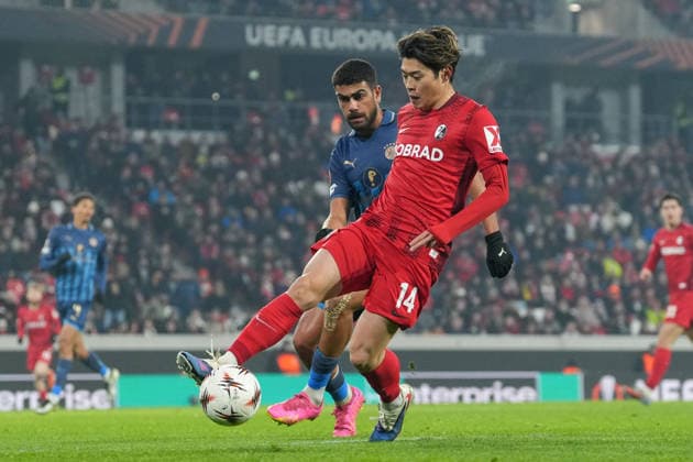 Yuito Suzuki (SC Freiburg, 14) am Ball , Deutschland, Fussball, UEFA Europa League, 7.Spieltag, Ligaphase, 2025 2026, SC Freiburg vs. Maccabi Tel Aviv, 22.01.2026, Europa-Park Stadion, Freiburg, Deutschland Freiburg Europa-Park Stadion Baden-Württemberg Deutschland Copyright: xArnexAmbergx