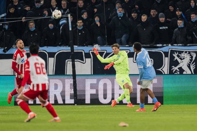 260122 goalkeeper Melker Ellborg of Malmö FF during the UEFA Europa League football match between Malmö FF and Crvena Zvezda on January 22, 2026 in Malmö. Photo: Petter Arvidson BILDBYRAN kod PA PA1132 fotboll football soccer fotball uefa europa league europa league malmö ff crvena zvezda bbeng röda stjärnan Copyright: PETTERxARVIDSON BB260122PA124