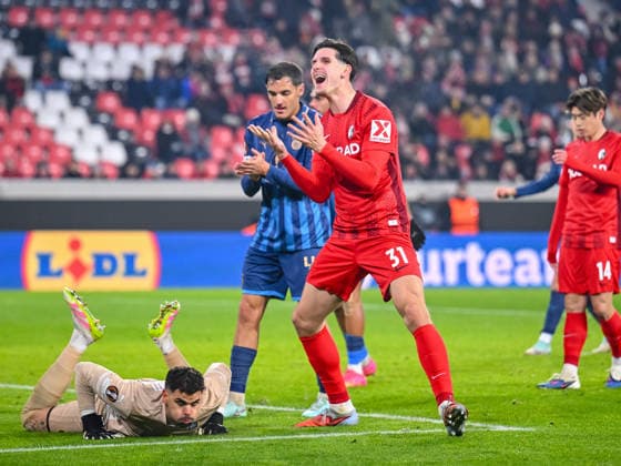 Igor MatanoviÄ‡ (SC Freiburg) gestures during the UEFA Europa League 2025 26 League Phase MD7 match between SC Freiburg and Maccabi Tel-Aviv FC at Stadion am Wolfswinkel on January 22, 2026 in Freiburg im Breisgau, Germany. (Photo by Harry Langer DeFodi Images) -
