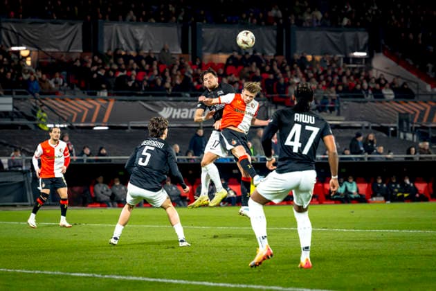 SC Feyenoord Rotterdam midfielder Sem Steijn, SK Sturm Graz midfielder Emir Karic during the match SC Feyenoord Rotterdam vs SK Sturm Graz at the for the Europa League - League phase - Matchday 7 season 2025-2026 in ROTTERDAM, Netherlands on 22 january 2026, (photo by Marcel van Dorst EYE4images DeFodi Images) -