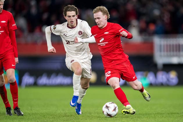 260122 Markus Haaland of Brann during the UEFA Europa League football match between Brann and Midtjylland on January 22, 2026 in Bergen. Photo: Marius Simensen BILDBYRAN COP 238 MM0054 bbeng fotboll football soccer fotball uefa europa league brann midtjylland Copyright: MARIUSxSIMENSEN BB260122ZR023