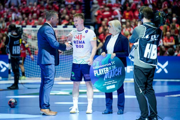 Handball European Championship 2026 Spain Norway Herning, Denmark 20260122 Norway s August Pedersen is named best player after the European Championship handball match between Spain and Norway at the Boxen arena in Herning Photo Stian Lysberg Solum NTB Herning Denmark EDITORIAL USE ONLY RESTRICTED USE FOR BETTING COMPANIES  Copyright: xStianxLysbergxSolumx xNTBx
