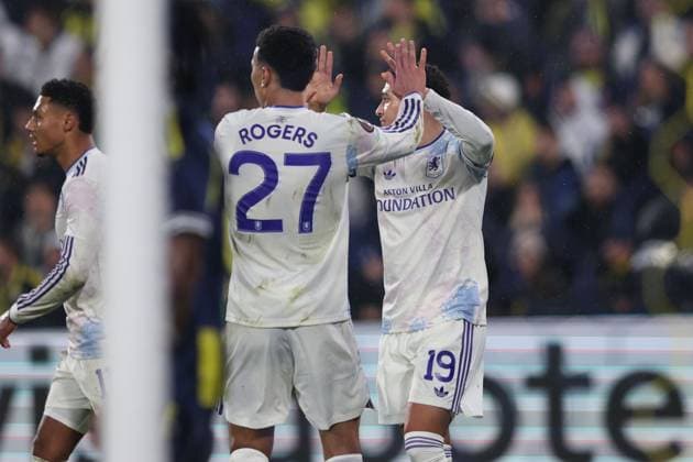 Jadon Sancho of Aston Villa and Morgan Rogers of Aston Villa celebrate but the goal is disallowed Fenerbache v Aston Villa, UEFA Europa League, Group Stage, Football, Sukru Saracoglu Stadium, Istanbul, Turkiye - 22 Jan 2026Istanbul Sukru Saracoglu Stadium Turkey EDITORIAL USE ONLY No use with unauthorised audio, video, data, fixture lists, club league logos or live services. Online in-match use limited to 120 images, no video emulation. No use in betting, games or single club league player publications.  Copyright: xRaddadxJebarah Shutterstockx 16348379cn