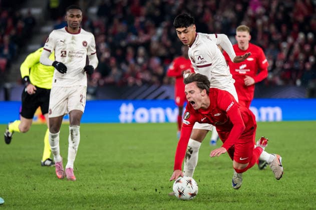 260122 Felix Horn Myhre of Brann during the UEFA Europa League football match between Brann and Midtjylland on January 22, 2026 in Bergen. Photo: Marius Simensen BILDBYRAN COP 238 MM0054 bbeng fotboll football soccer fotball uefa europa league brann midtjylland Copyright: MARIUSxSIMENSEN BB260122ZX015