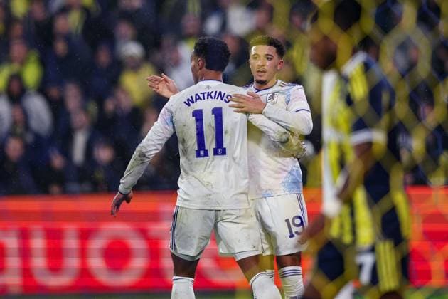 Ollie Watkins of Aston Villa and Jadon Sancho of Aston Villa celebrate Aston Villas second goal but it is disallowed Fenerbache v Aston Villa, UEFA Europa League, Group Stage, Football, Sukru Saracoglu Stadium, Istanbul, Turkiye - 22 Jan 2026Istanbul Sukru Saracoglu Stadium Turkey EDITORIAL USE ONLY No use with unauthorised audio, video, data, fixture lists, club league logos or live services. Online in-match use limited to 120 images, no video emulation. No use in betting, games or single club league player publications.  Copyright: xRaddadxJebarah Shutterstockx 16348379cu